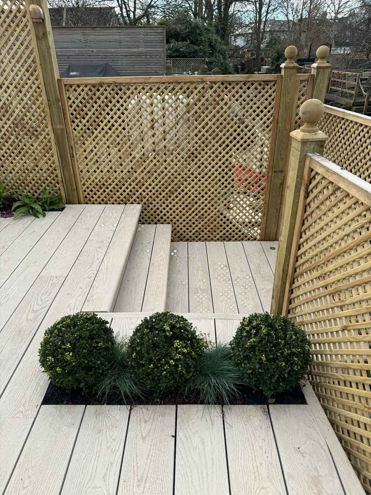 Aerial image of back garden down by the river with composite decking.