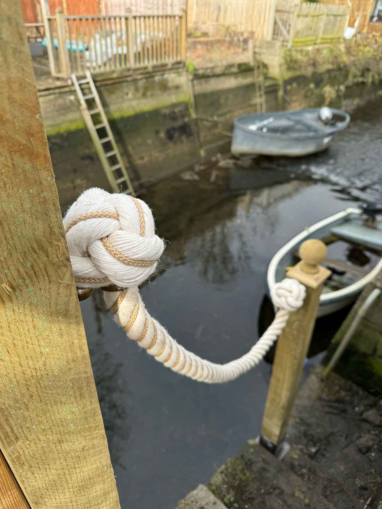 Aerial image of back garden down by the river with composite decking.