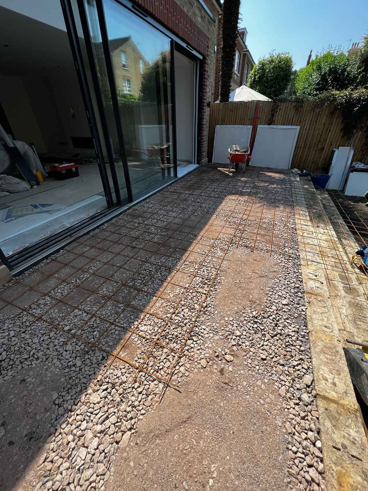 Metal rebar going in the raised patio