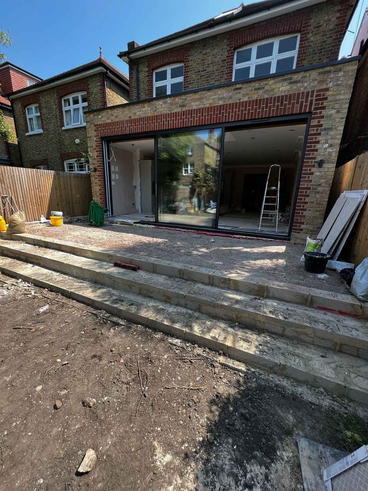 Construction of the raised steps.