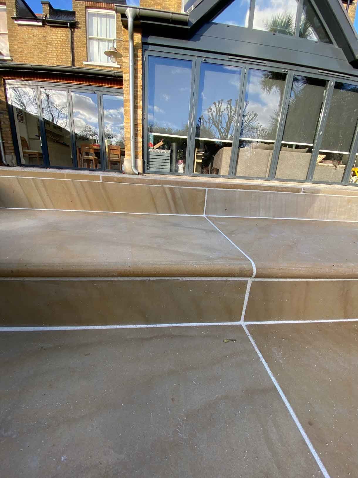 Detail shot of sandstone bullnose steps.