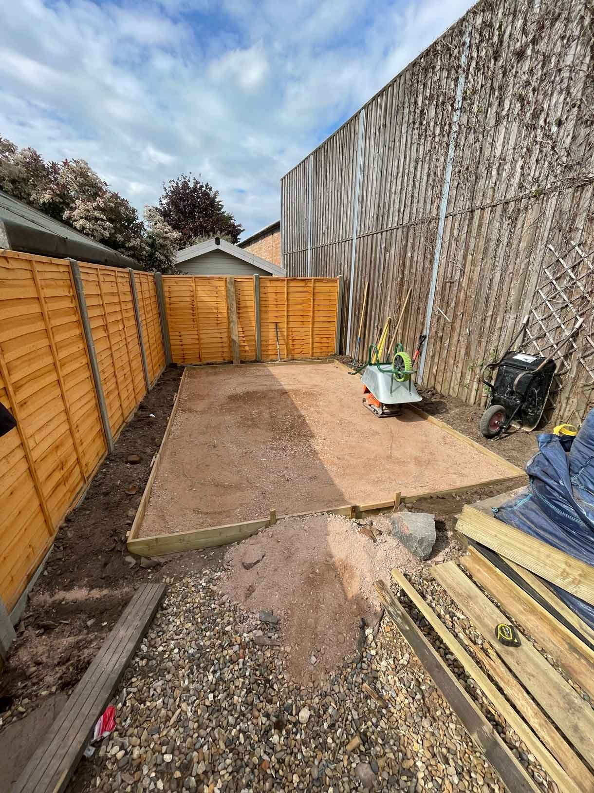 A sub base being prepared for the new garden room.