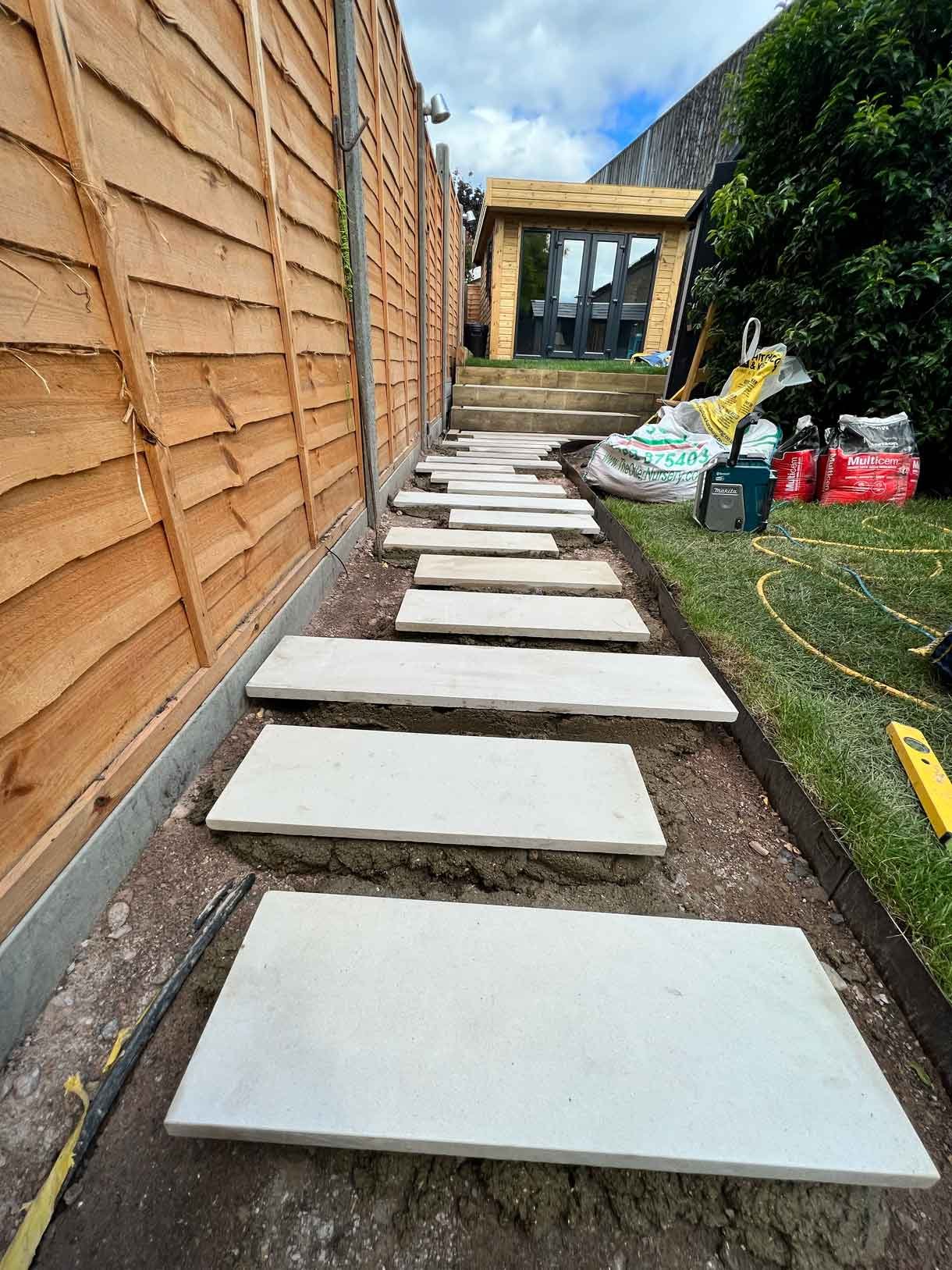 Stepping stones being installed.
